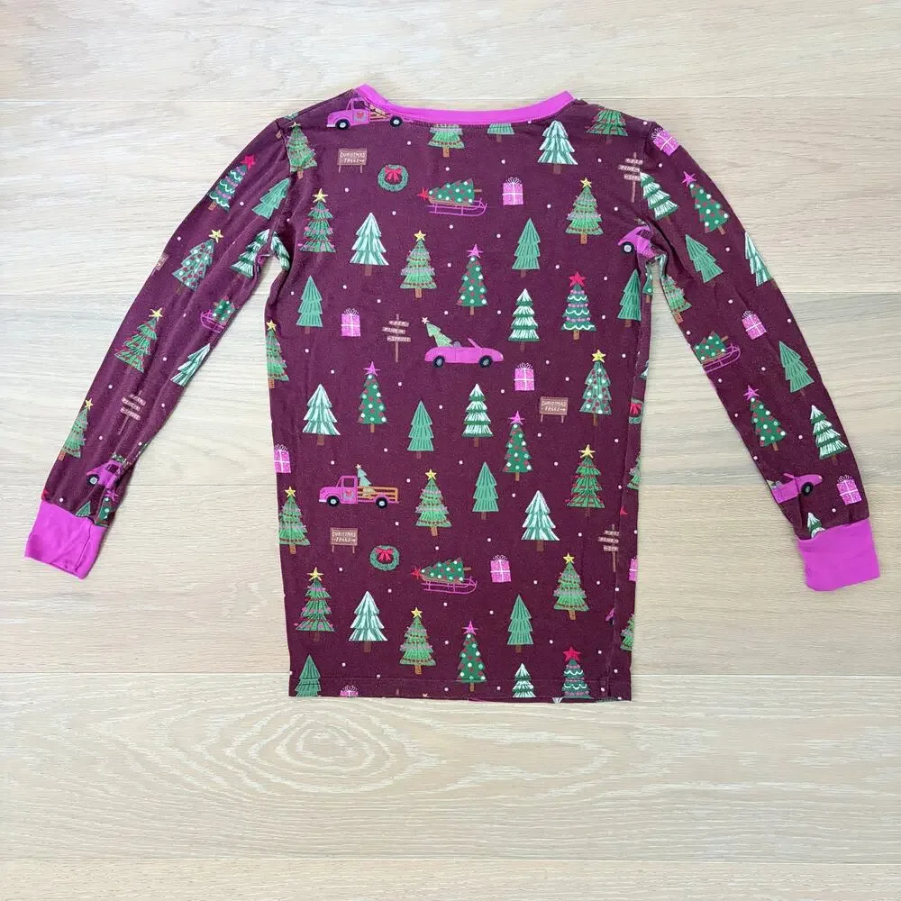 Little Sleepies Bamboo Burgundy Christmas Tree Pink Truck Pajama Top 12/14